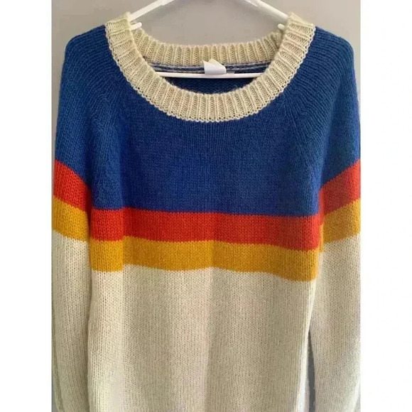 L.I.A Woman's Multicolor Crochet Crew Neck Long Sleeve Acrylic Sweater Size Sm - Picture 2 of 7